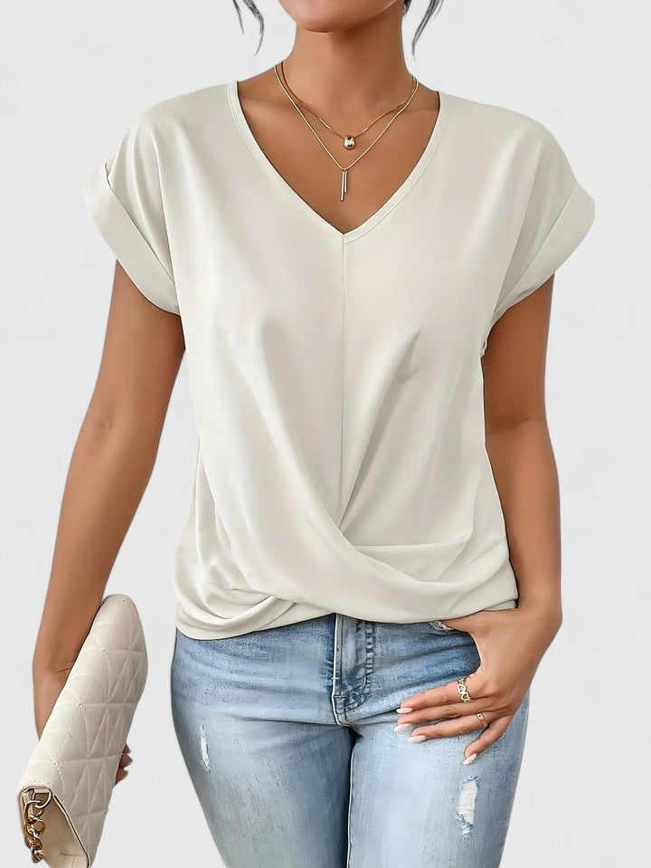 Damen Bluse V-Ausschnitt mit Twist-Detail – elegant & alltagstauglich | Jovana