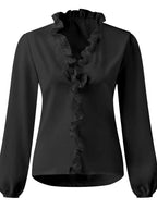 Damen Bluse Langarm V-Ausschnitt mit Rüschen – feminin für Büro & Abend | Lila