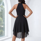 Damen Chiffon Midikleid Neckholder – A-Linie, rückenfrei, asymmetrischer Saum, festlich | Flora