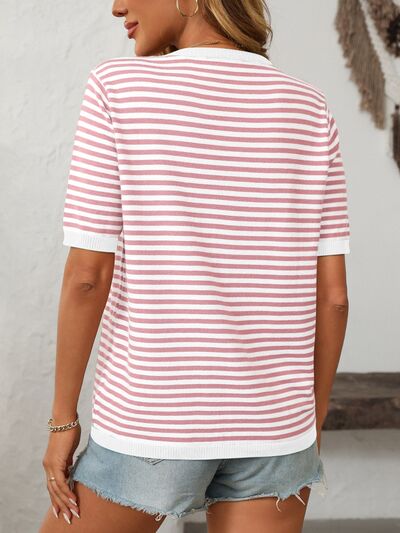 Damen T-Shirt Kurzarm Streifen Strick Rundhals – lässig & vielseitig kombinierbar | Anna