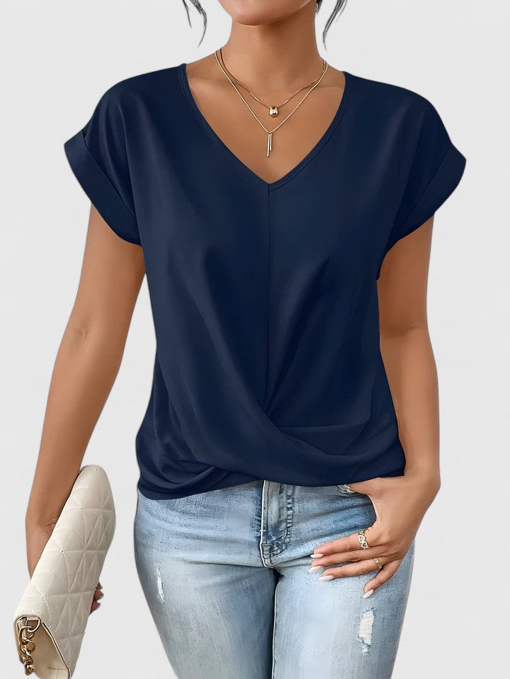 Damen Bluse V-Ausschnitt mit Twist-Detail – elegant & alltagstauglich | Jovana