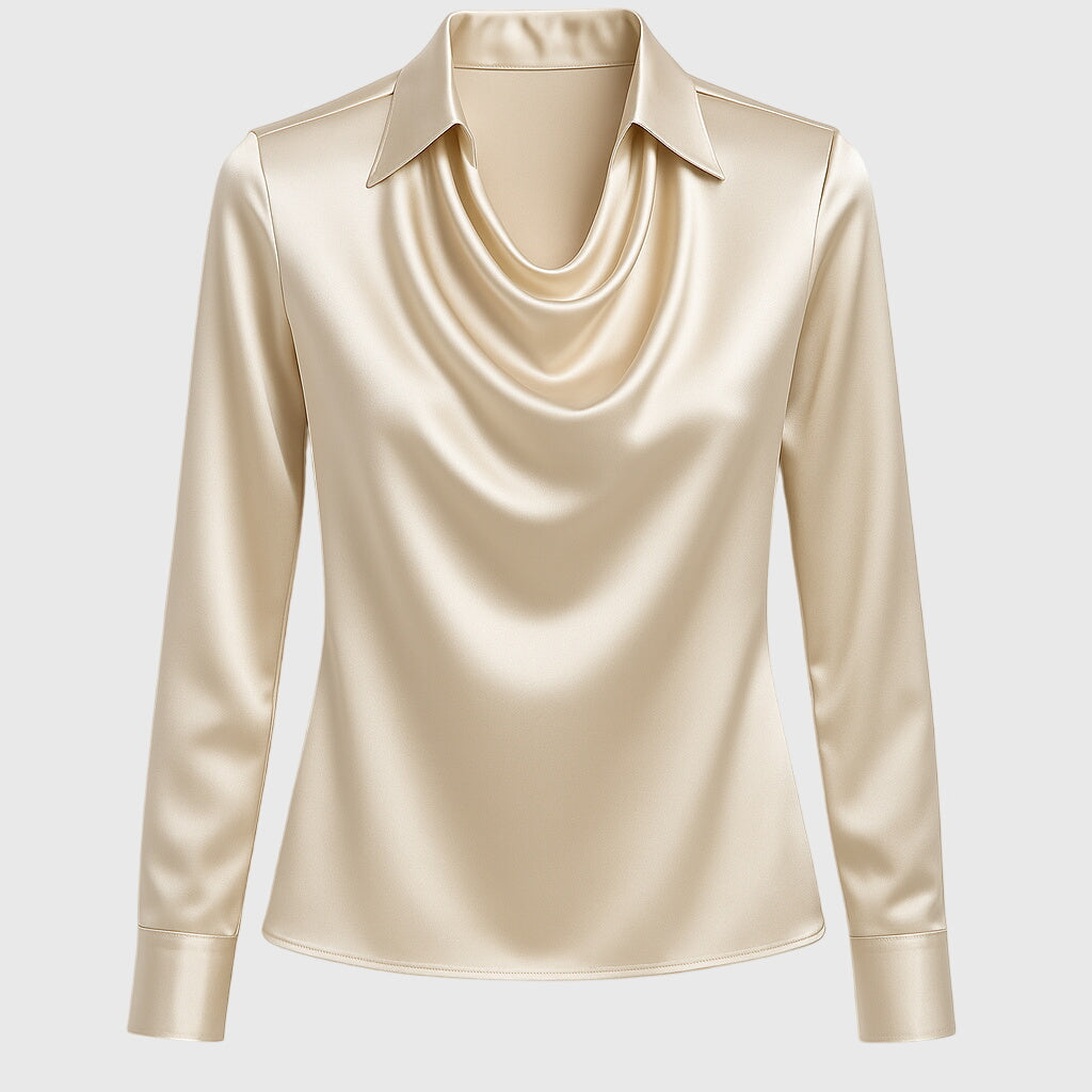 Damen Bluse fließend mit Plissee-Ausschnitt – elegant für Büro & Alltag | Kaya