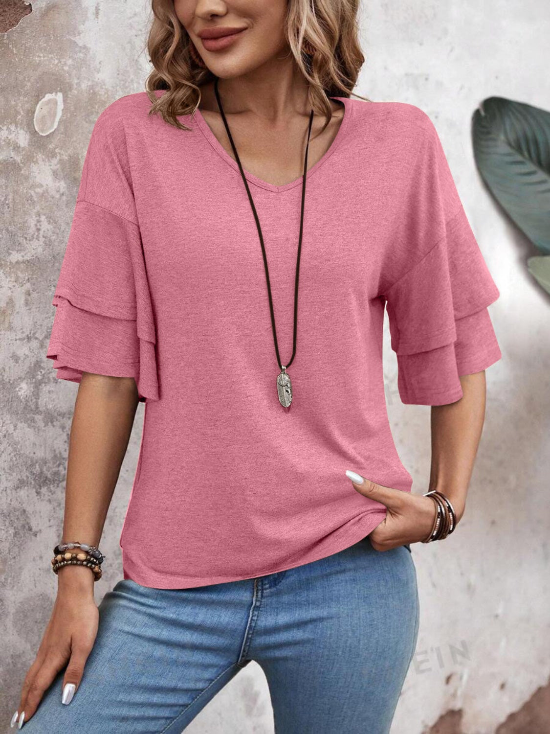 Damen Bluse Halbarm V-Ausschnitt – vielseitig für Büro und Freizeit | Ella