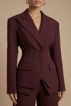 Damen Hosenanzug Spitzrevers taillierter Blazer weite Hose – formell elegant | Pia