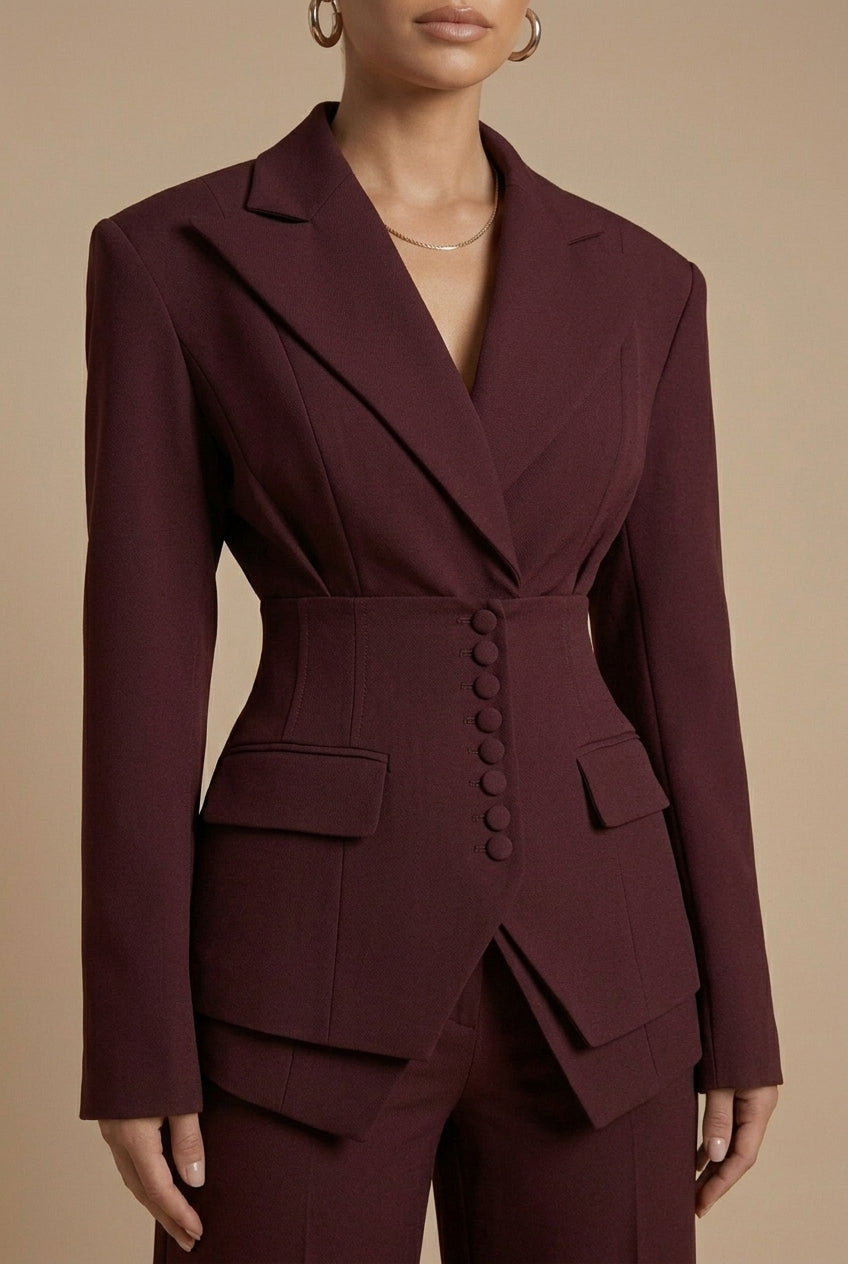 Damen Hosenanzug Spitzrevers taillierter Blazer weite Hose – formell elegant | Pia
