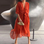 Damen Maxikleid V-Ausschnitt fließend tailliert – feminin-elegant für Hochzeiten und Abendveranstaltungen | Charlotte
