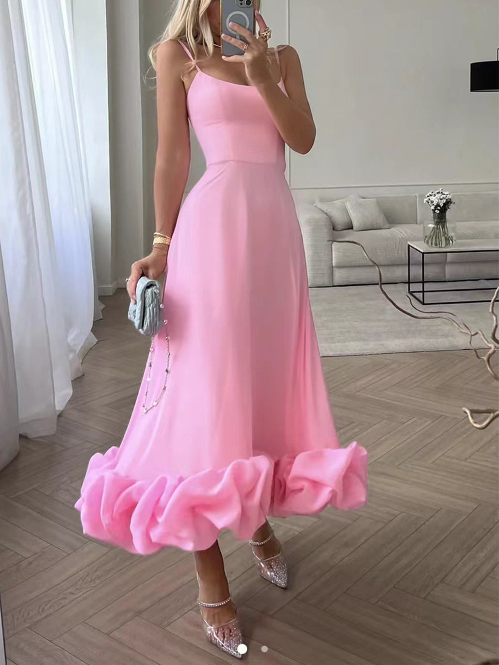 Damen Midikleid figurbetont mit Rüschen – elegantes Cocktailkleid für Abendveranstaltung & festliche Anlässe | Georgina
