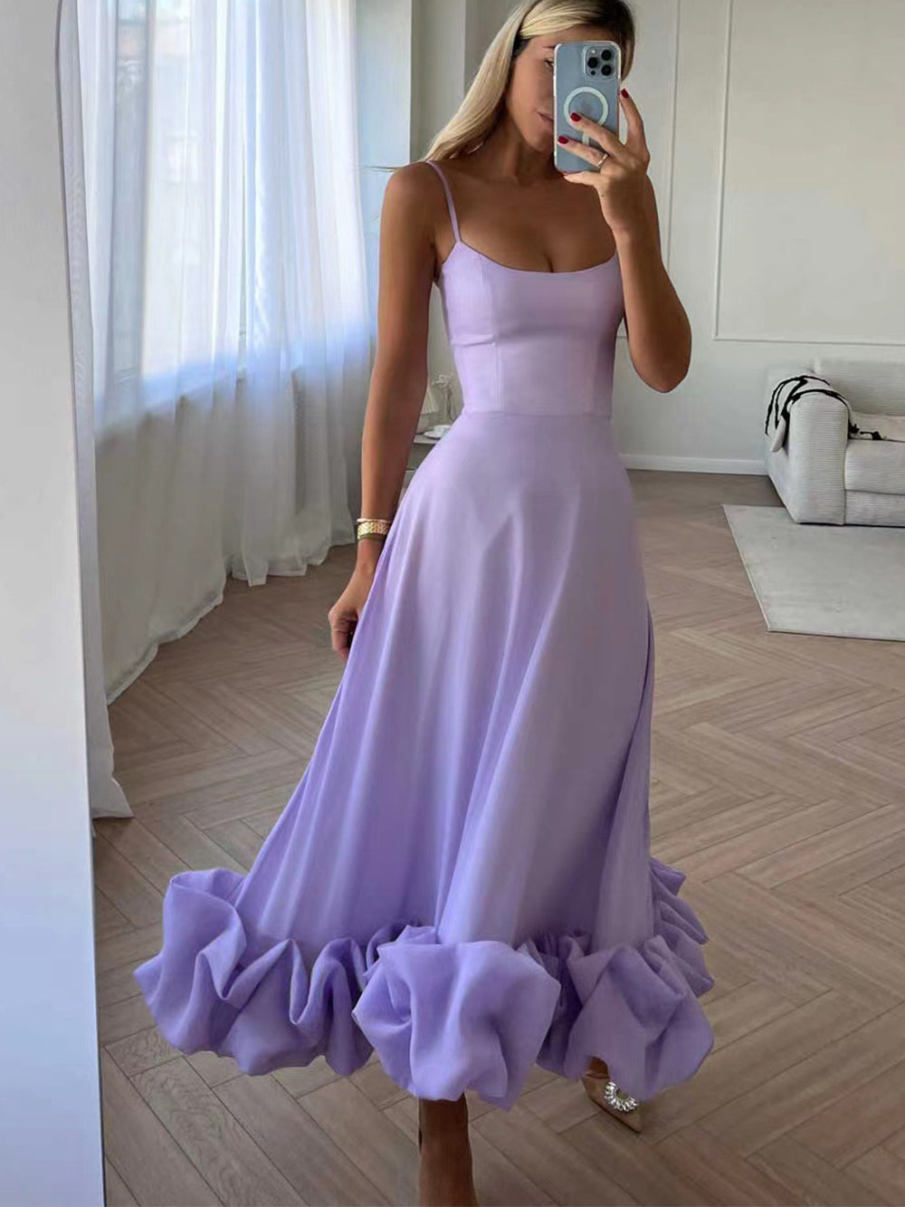 Damen Midikleid figurbetont mit Rüschen – elegantes Cocktailkleid für Abendveranstaltung & festliche Anlässe | Georgina
