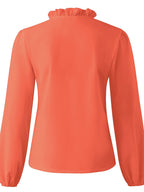 Damen Bluse Langarm V-Ausschnitt mit Rüschen – feminin für Büro & Abend | Lila