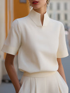 Women's Stand Collar Blouse – Minimalist Design with Short Sleeves | Serena