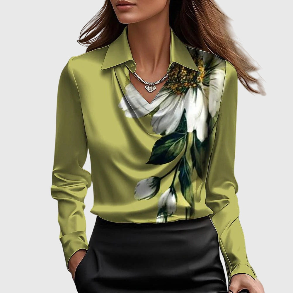 Damen Bluse fließend mit Plissee-Ausschnitt – elegant für Büro & Alltag | Kaya
