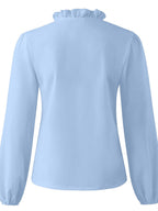 Damen Bluse Langarm V-Ausschnitt mit Rüschen – feminin für Büro & Abend | Lila