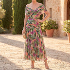 Damen Maxikleid Blumenprint V-Ausschnitt plissierte Taille fließend – Sommer & Hochzeitsgast | Asha