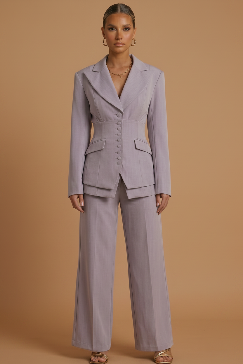 Damen Hosenanzug Spitzrevers taillierter Blazer weite Hose – formell elegant | Pia