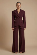 Damen Hosenanzug Spitzrevers taillierter Blazer weite Hose – formell elegant | Pia