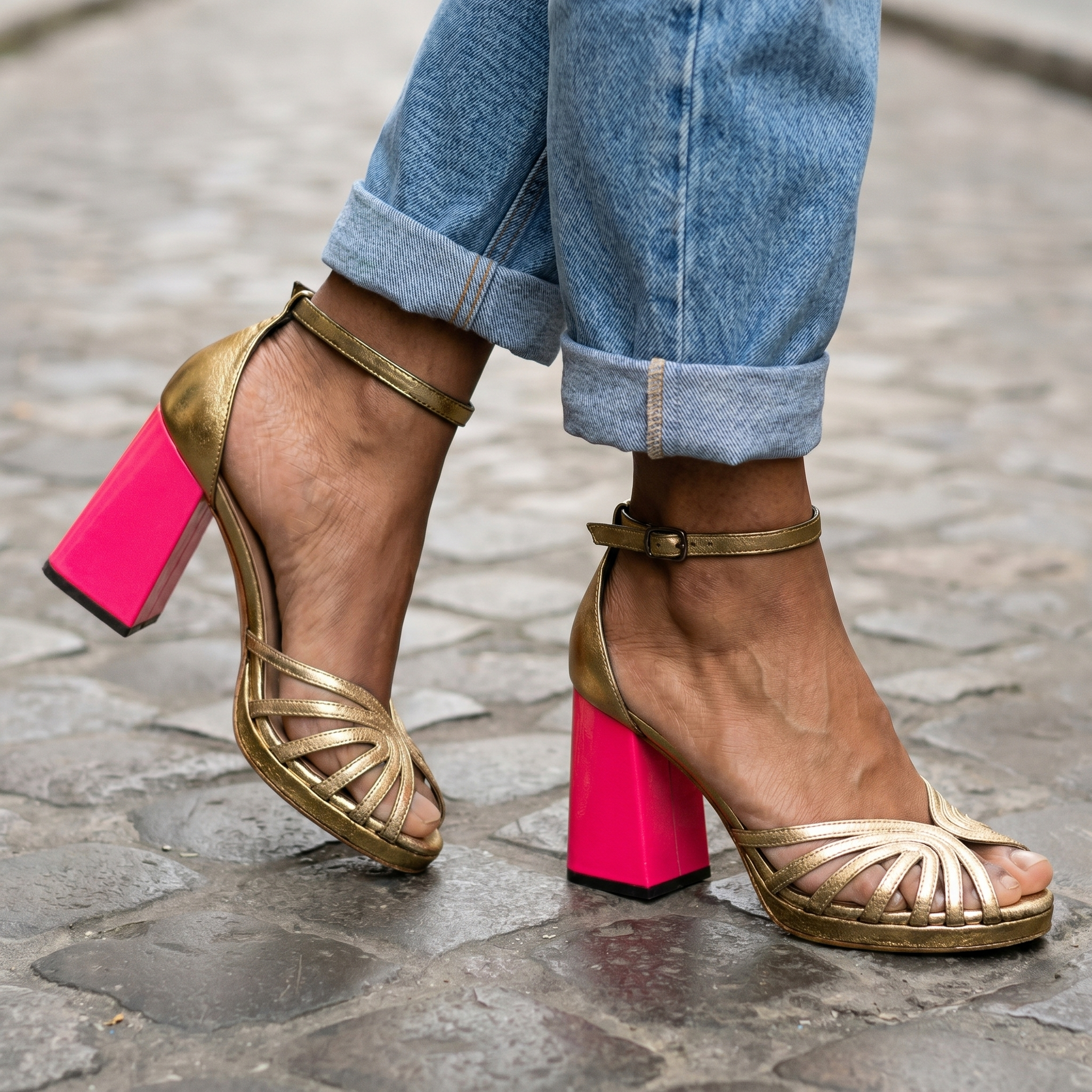 Damen Sandaletten Blockabsatz Riemchen Knöchelriemen – festlich & elegant | Catherine
