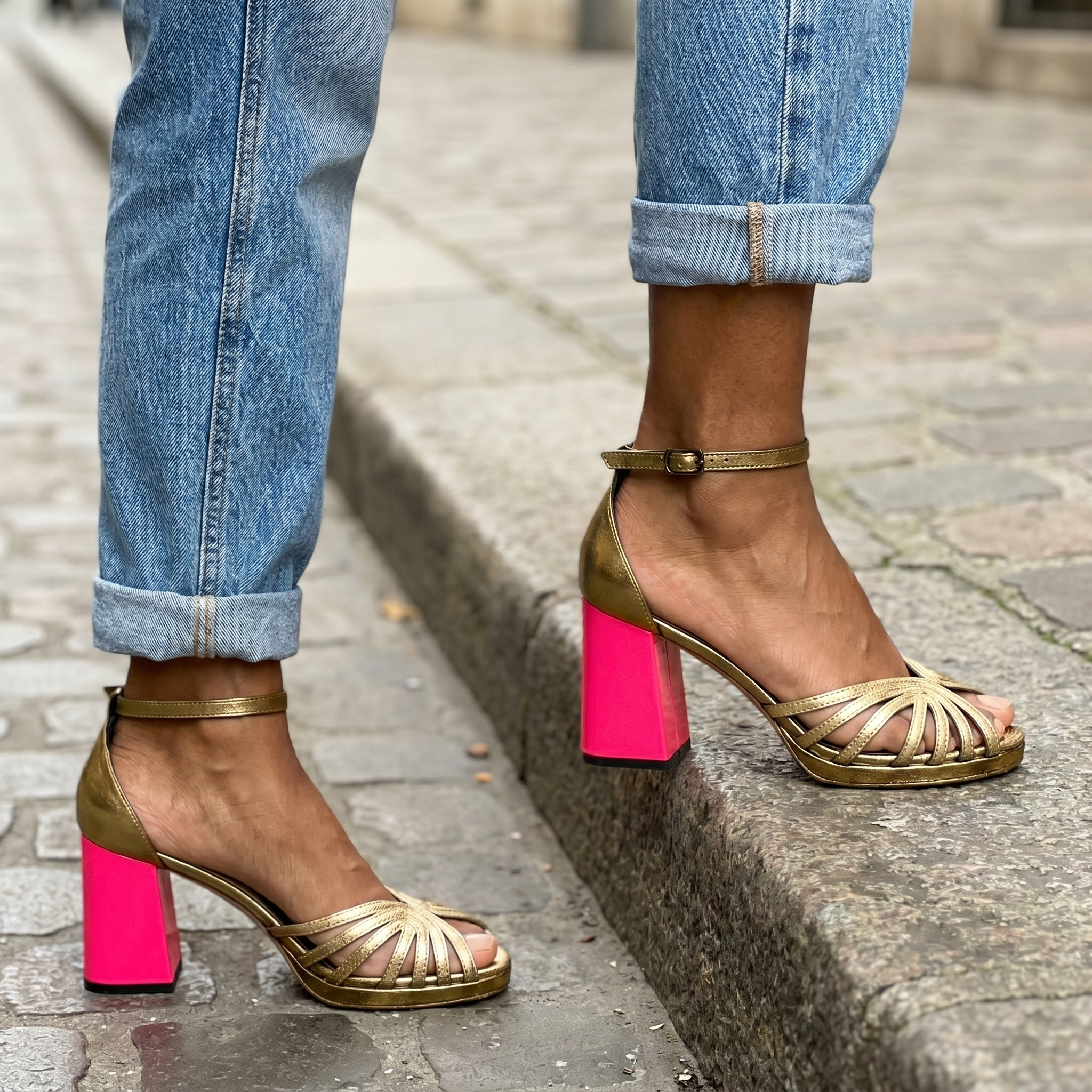 Damen Sandaletten Blockabsatz Riemchen Knöchelriemen – festlich & elegant | Catherine