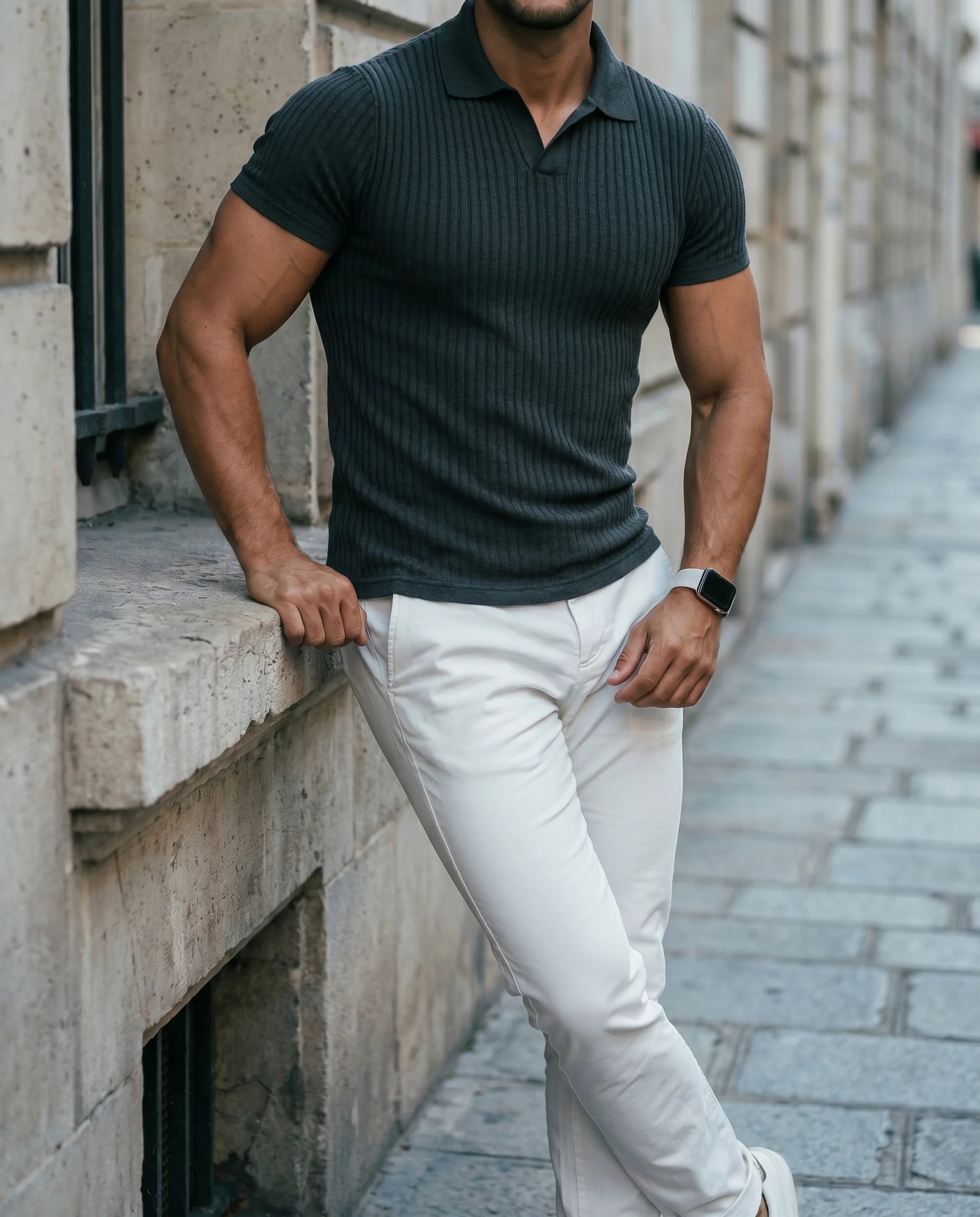 Herren Poloshirt Slim Fit mit V-Kragen – Geripptes Sommer-Polo für Freizeit & Alltag | Kai