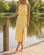 Women's Sleeveless Summer Mini Dress – Stand Collar with Side Slit for Summer & Vacation | Iona