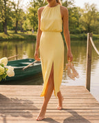 Women's Sleeveless Summer Mini Dress – Stand Collar with Side Slit for Summer & Vacation | Iona