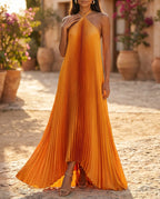 Damen Maxikleid Neckholder rückenfrei plissiert – Abendkleid für Abend & festliche Anlässe | Naomi
