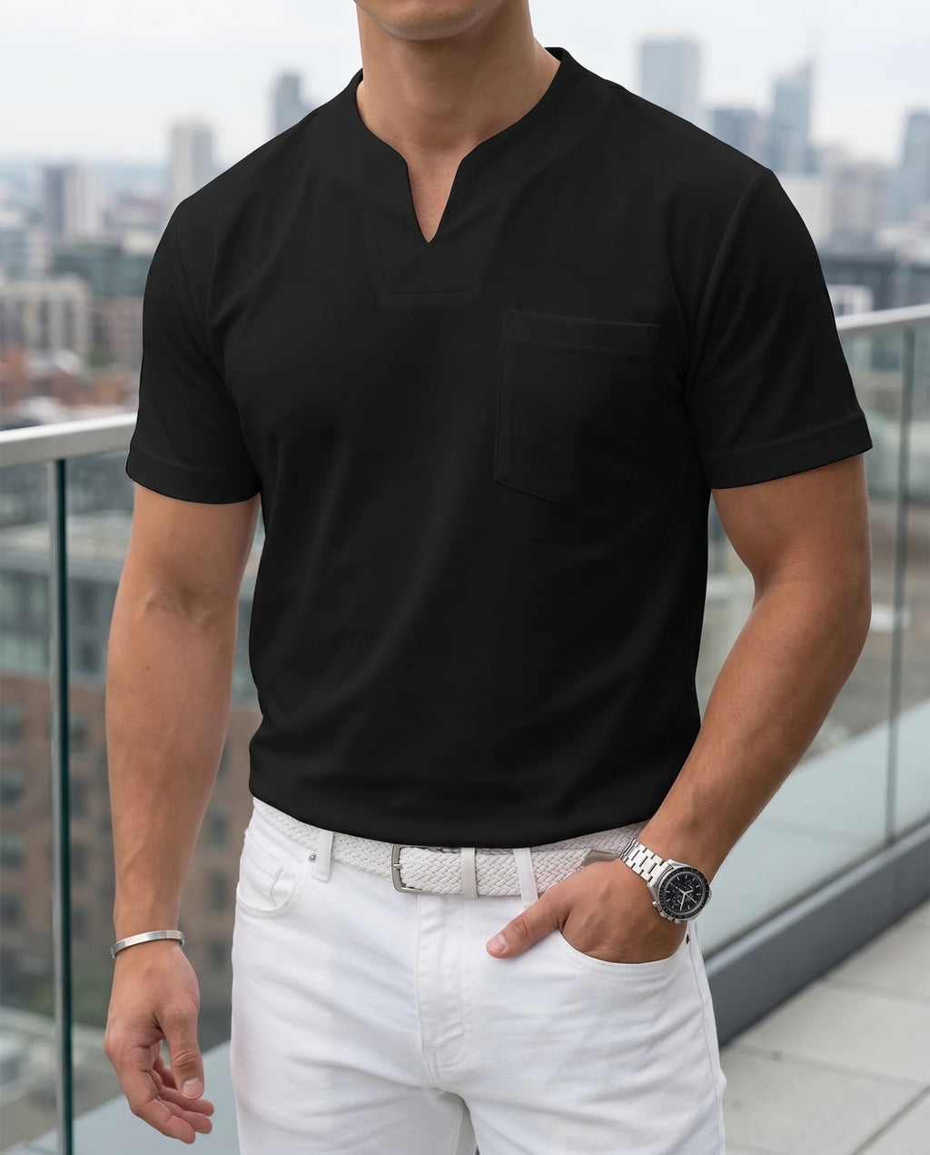 Herren Polo V-Ausschnitt Kurzarm – Tailliertes Basic für Freizeit & Alltag | Jonas