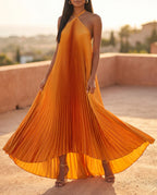 Damen Maxikleid Neckholder rückenfrei plissiert – Abendkleid für Abend & festliche Anlässe | Naomi