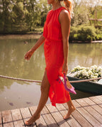 Women's Sleeveless Summer Mini Dress – Stand Collar with Side Slit for Summer & Vacation | Iona