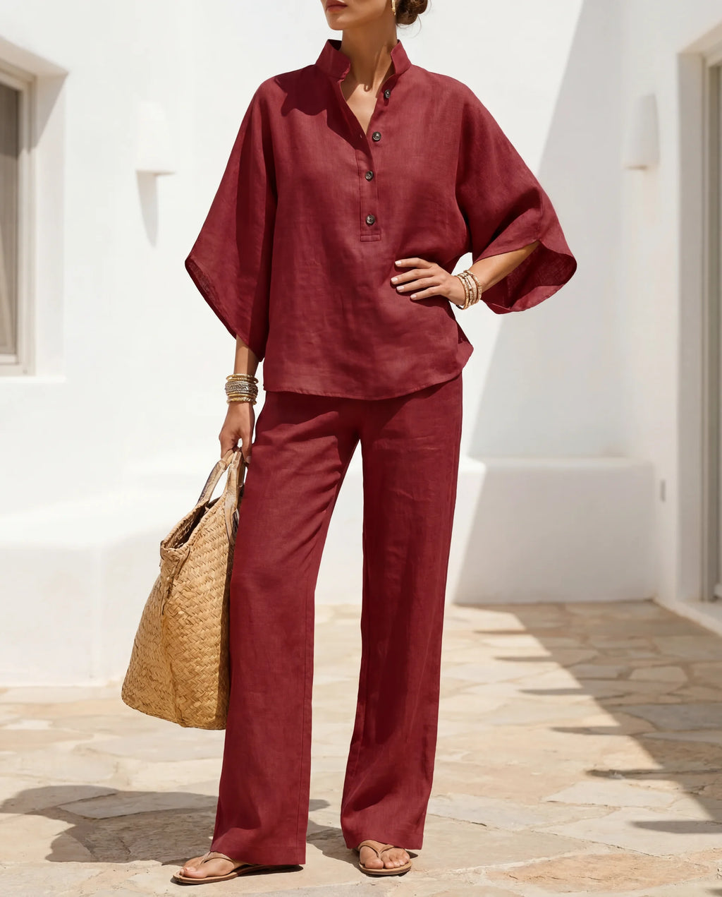 Damen 2-teiliges Set Batwing-Top 3/4-Arm & weite Hose – lässig-eleganter Alltagslook | Esme