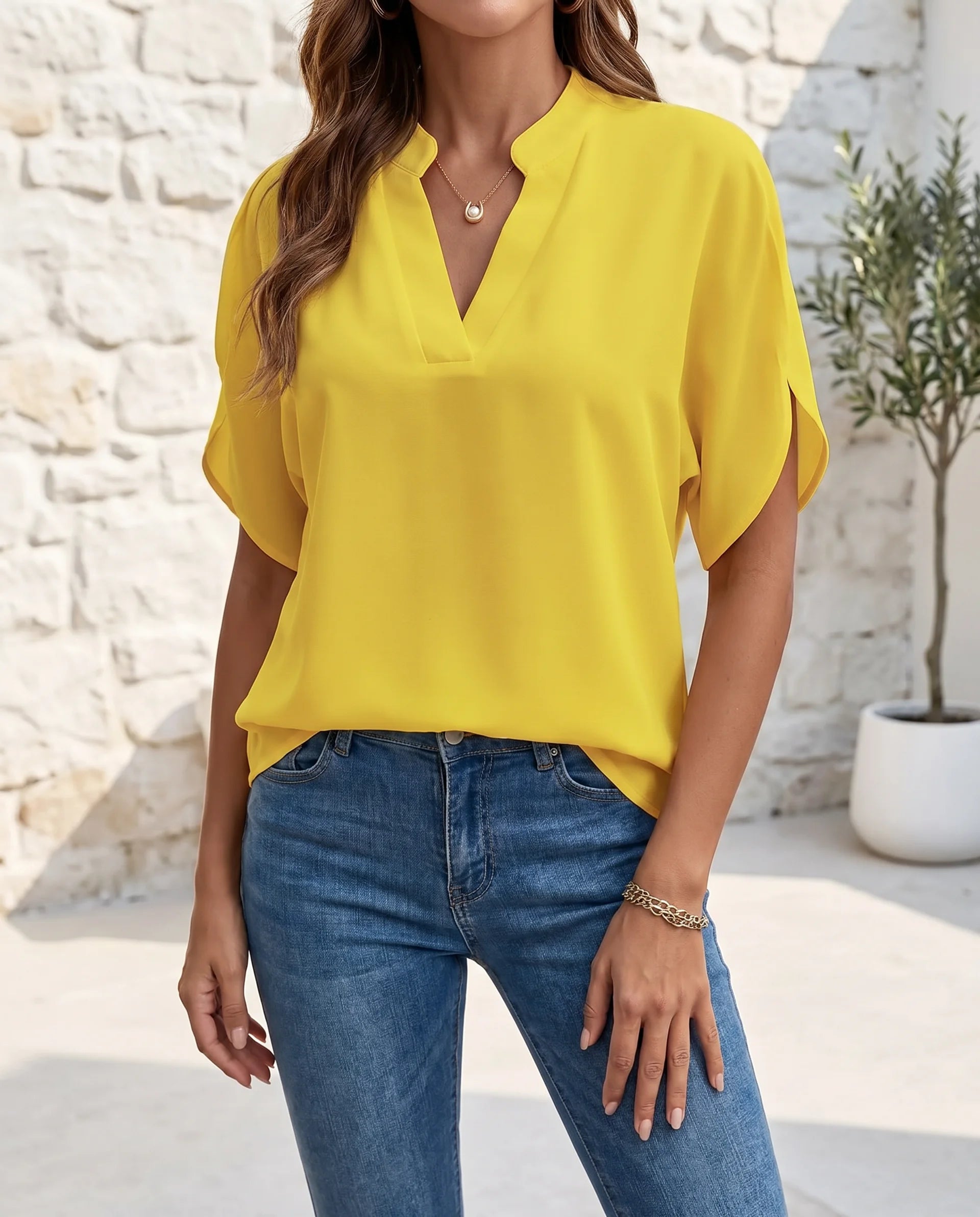 Women's V-Neck Blouse – Elegant & Flowy for Work & Everyday | Faye