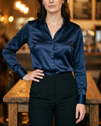 Women's Long Sleeve Button-Up Blouse – Classic Collared Shirt for Office & Everyday | Birgit