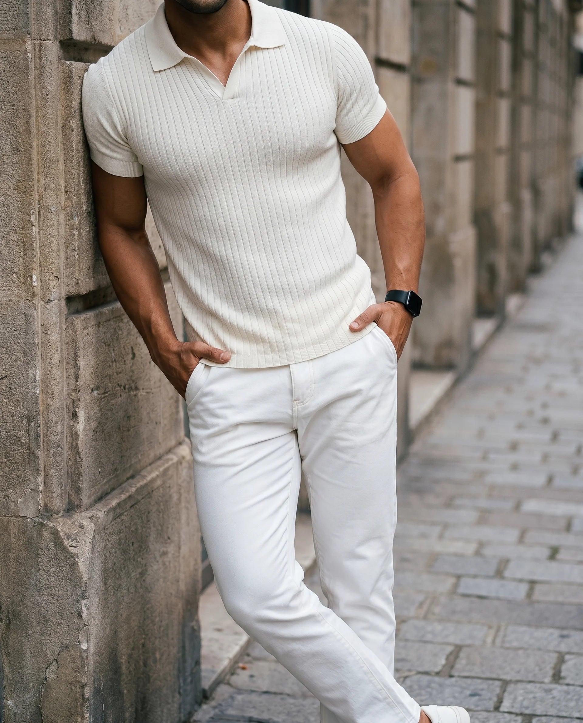 Herren Poloshirt Slim Fit mit V-Kragen – Geripptes Sommer-Polo für Freizeit & Alltag | Kai