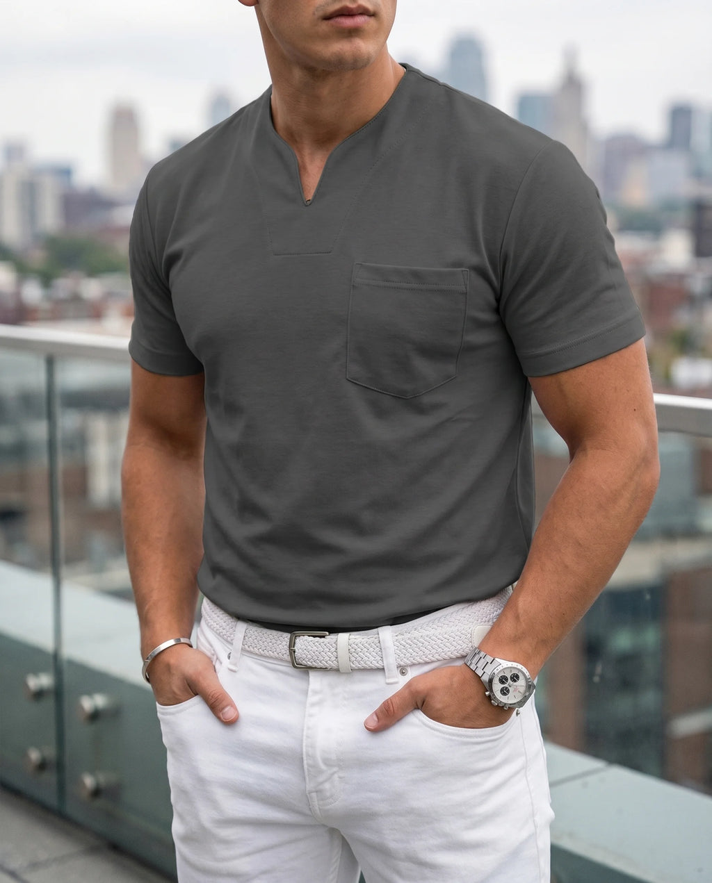 Herren Polo V-Ausschnitt Kurzarm – Tailliertes Basic für Freizeit & Alltag | Jonas