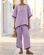Women's Two-Piece Set – Short Sleeve Top & Cropped Wide-Leg Trousers | Svenja