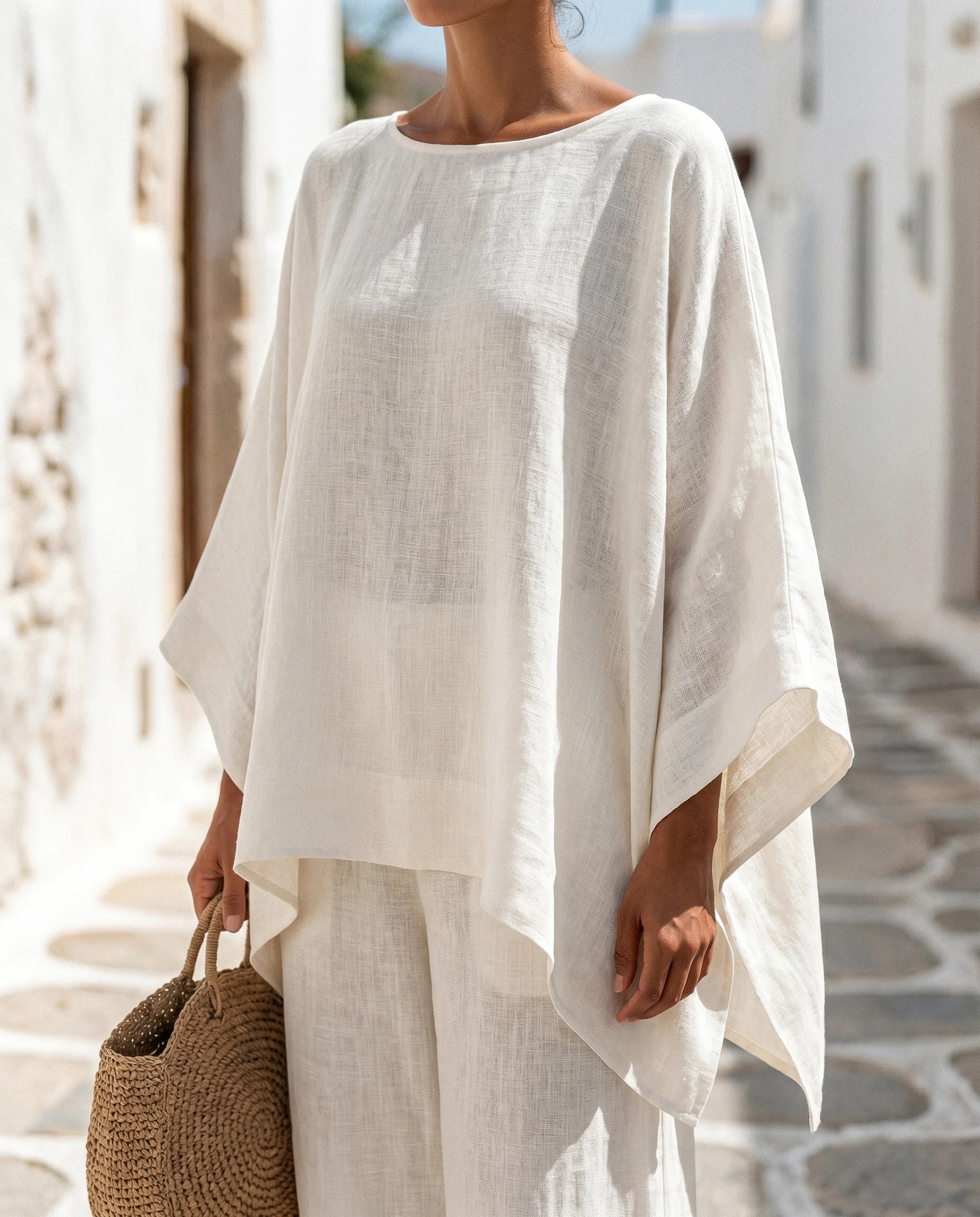 Women's Cotton-Linen Two-Piece Set – Oversized Top with Asymmetric Hem & Wide-Leg Pants | Annabel