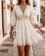 Women's Mini Dress with V-Neck and Bell Sleeves – Flowing & Romantic for Summer & Casual Occasions | Merle