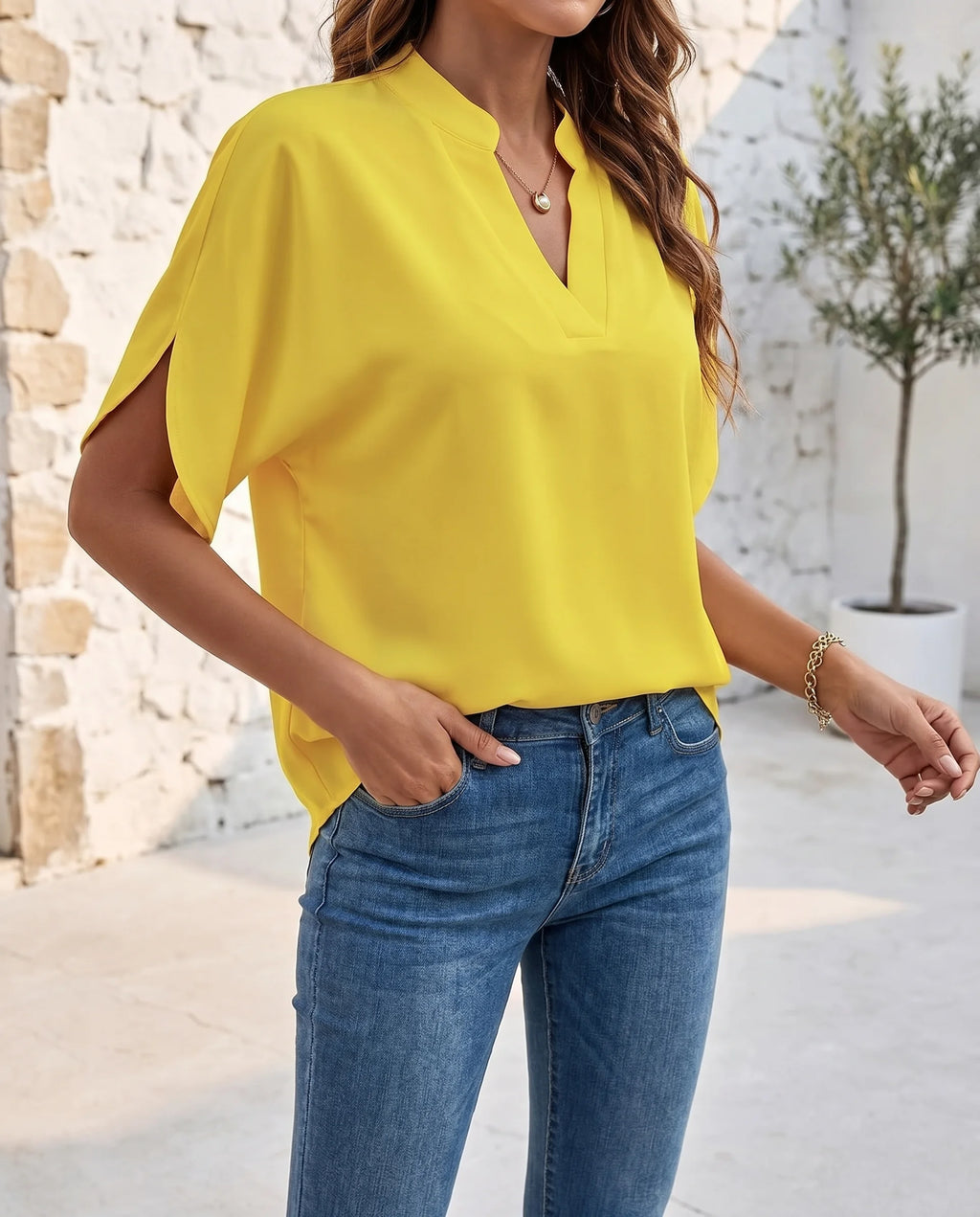 Women's V-Neck Blouse – Elegant & Flowy for Work & Everyday | Faye