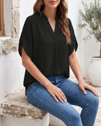 Women's V-Neck Blouse – Elegant & Flowy for Work & Everyday | Faye
