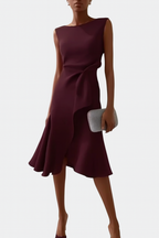 Damen Midikleid trägerlos asymmetrisch Drapierung – elegant für Hochzeitsgast und Abend | Reina