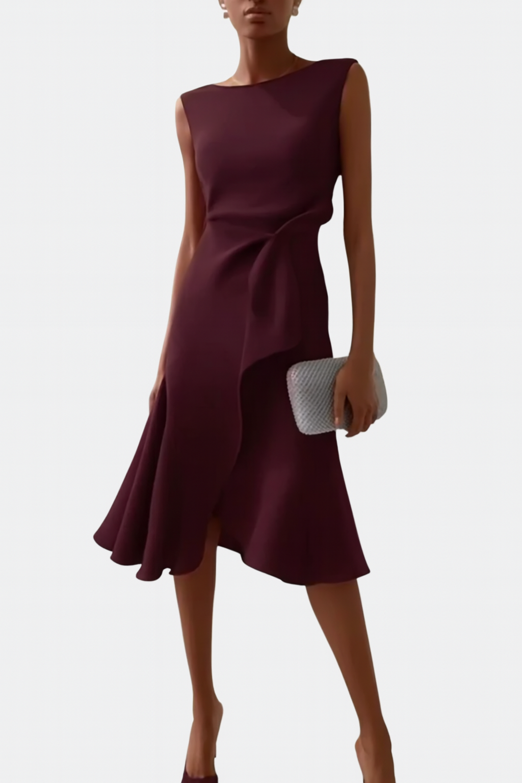 Damen Midikleid trägerlos asymmetrisch Drapierung – elegant für Hochzeitsgast und Abend | Reina