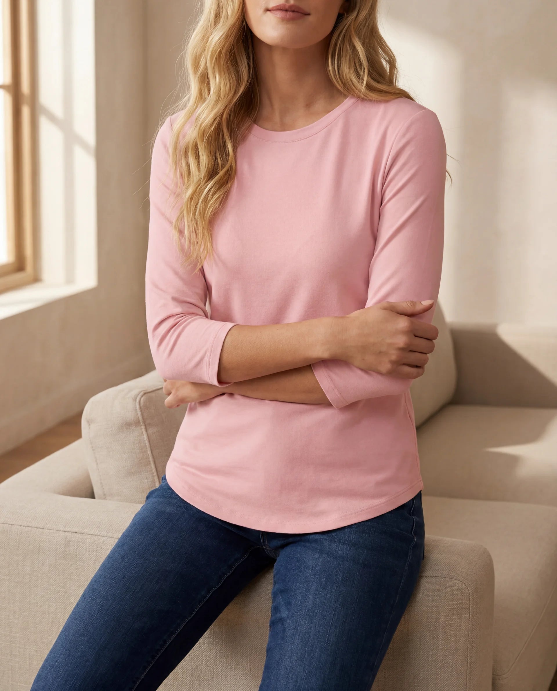 Damen Bluse 3/4-Arm Rundhals entspannte Passform – bequem für jeden Anlass | Thea
