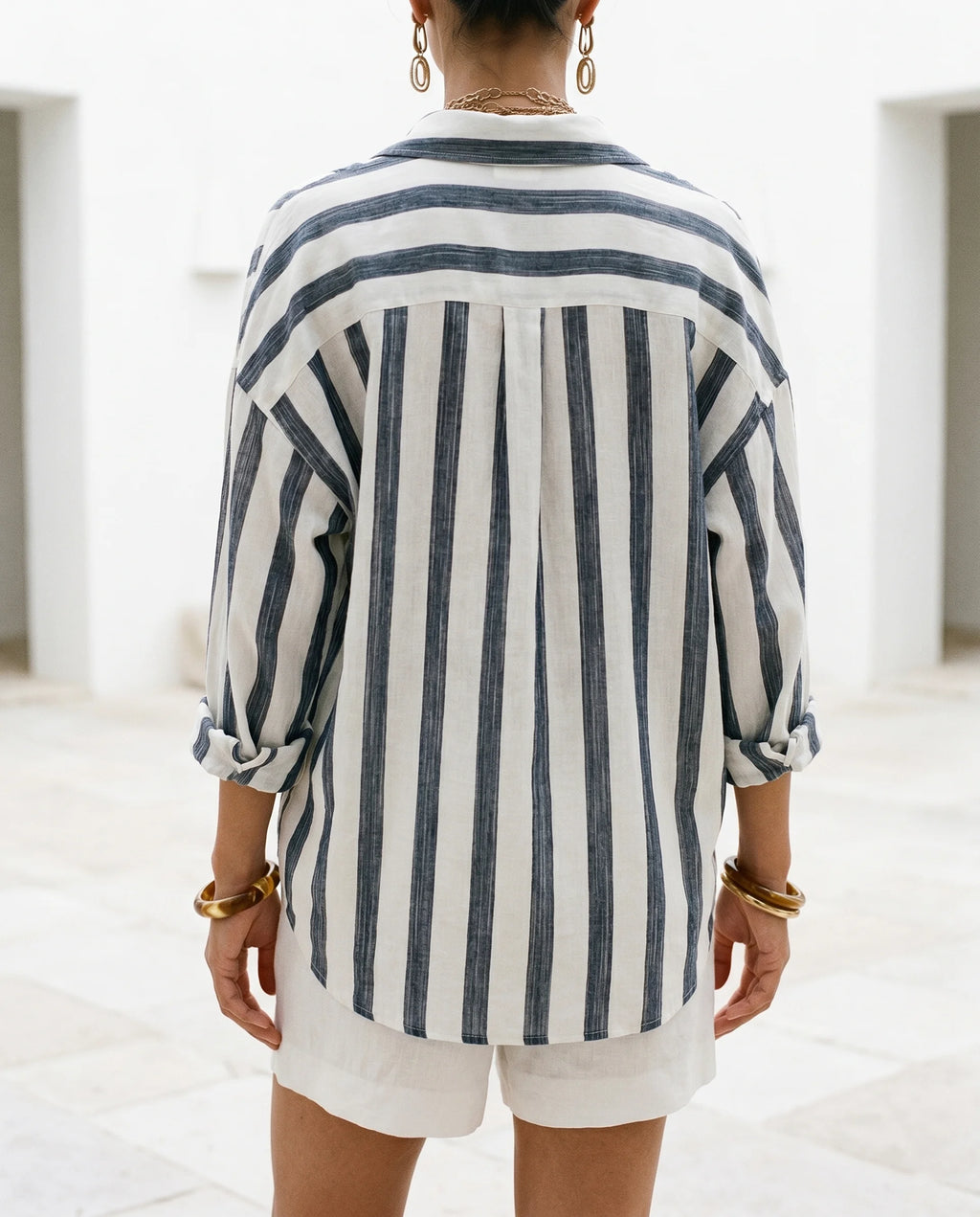 Damen Hemd aus Leinen mit Streifen – Klassischer Kragen und lockere Passform | Frida
