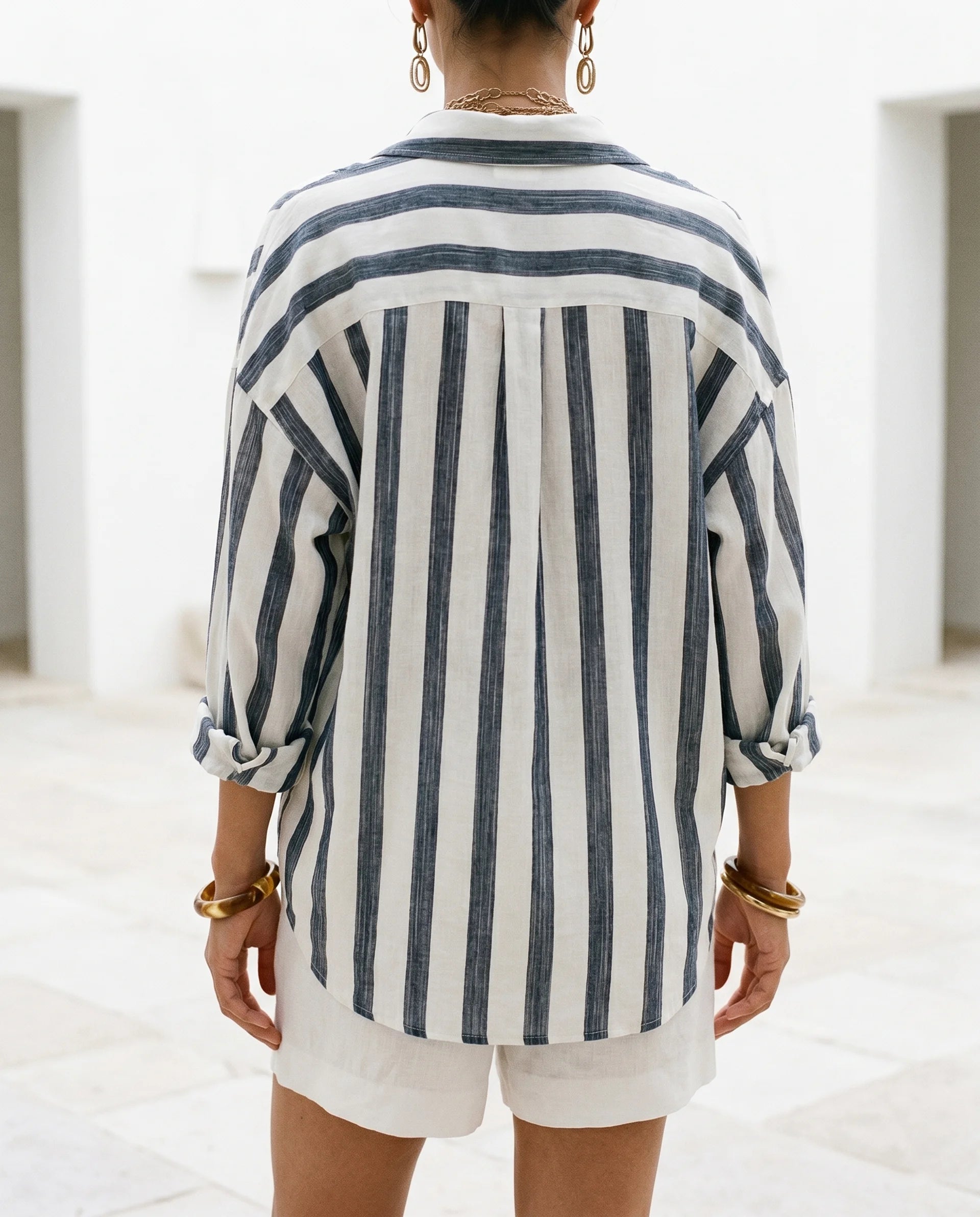 Damen Hemd aus Leinen mit Streifen – Klassischer Kragen und lockere Passform | Frida