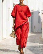 Women's Two-Piece Set – Short Sleeve Top & Cropped Wide-Leg Trousers | Svenja