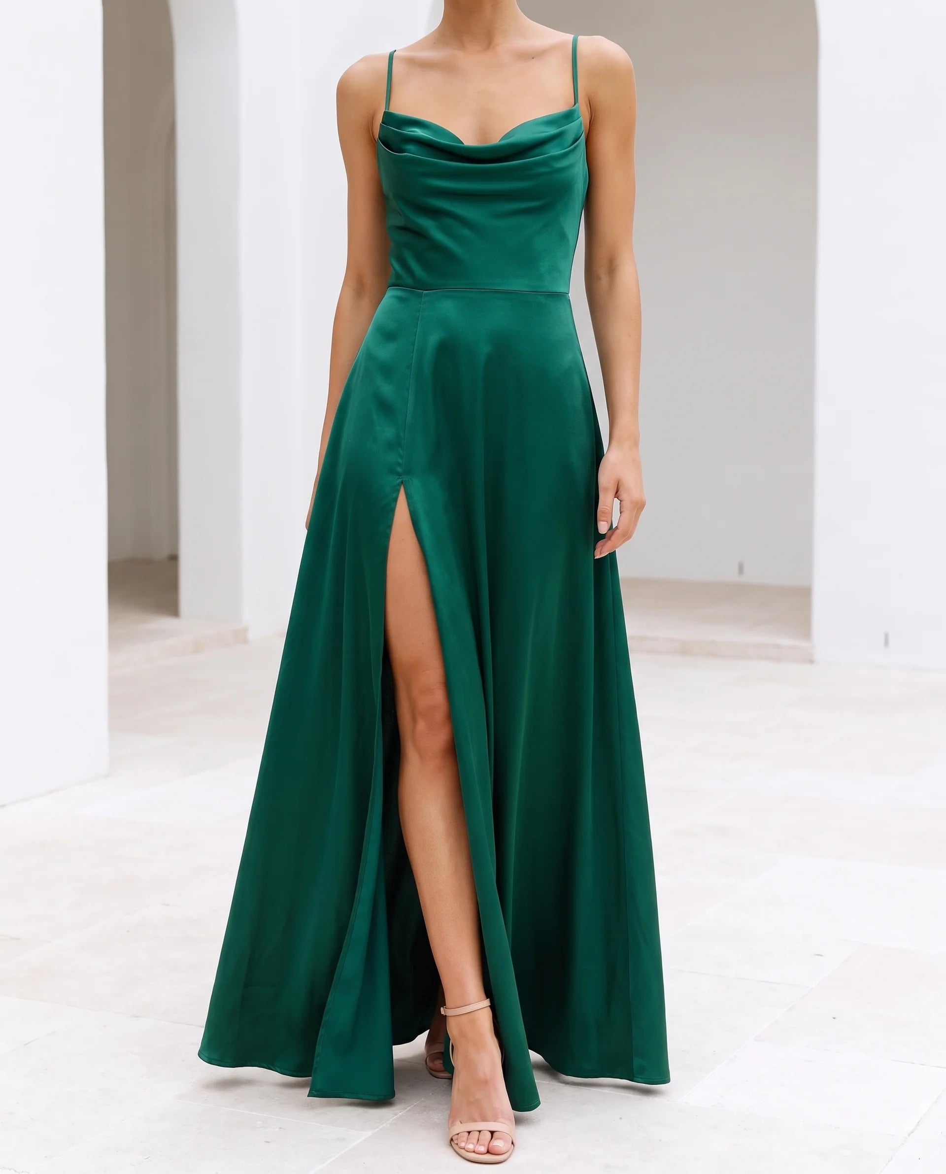 Women's Fitted Maxi Dress – Flowy Silhouette with Side Slit | Saga