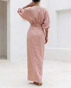 Women's Bodycon Maxi Dress – Wrap Waist, Deep V-Neck, Long Sleeve with Front Slit | Marlene