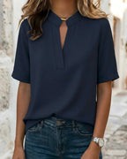Damen Bluse V-Ausschnitt mit strukturiertem Kragen – elegant & bequem | Larisa