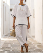 Women's Two-Piece Set – Short Sleeve Top & Cropped Wide-Leg Trousers | Svenja