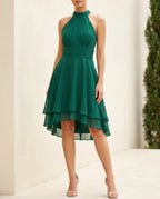 Women's Chiffon Halter Midi Dress – A-Line, Open Back & Asymmetric Hem for Cocktail | Flora