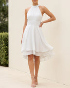 Women's Chiffon Halter Midi Dress – A-Line, Open Back & Asymmetric Hem for Cocktail | Flora